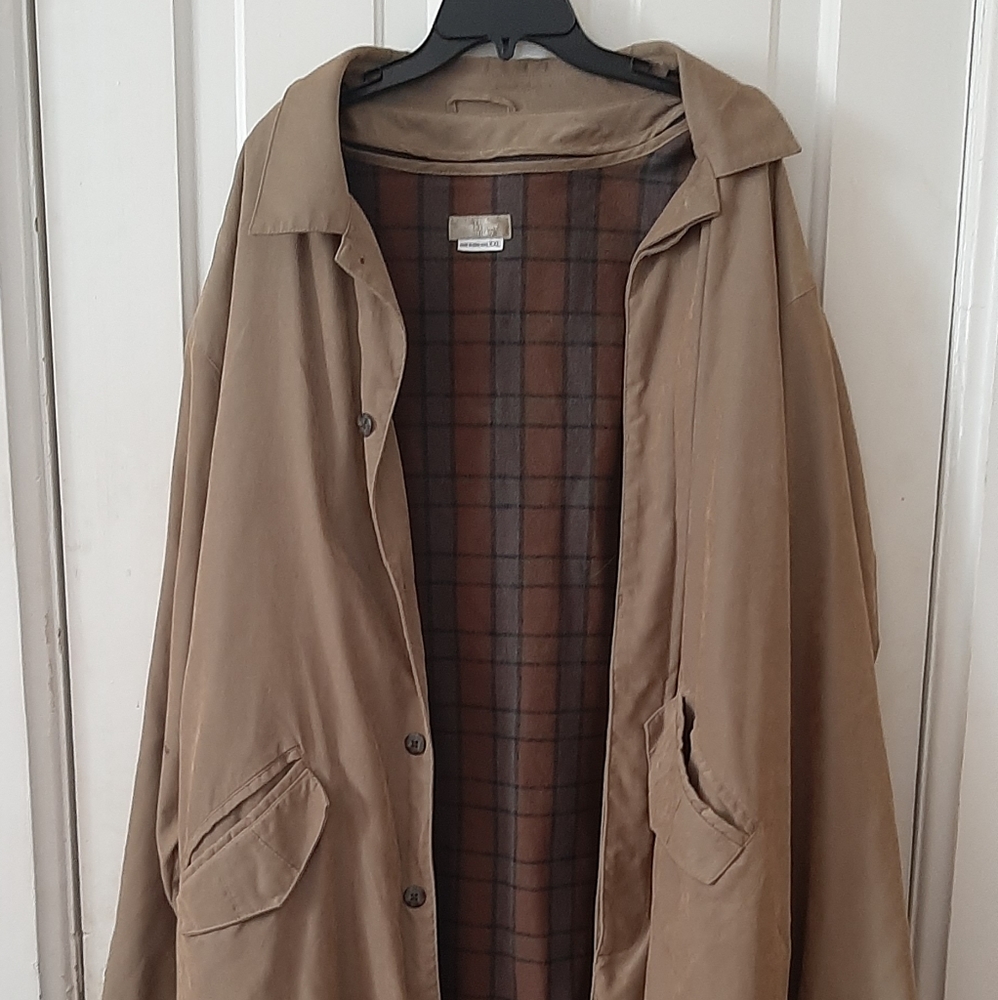 The Territory Ahead Men's Tan Duster Trench Coat w/ Removable Plaid Lining XXL
